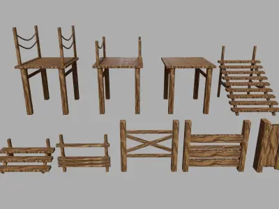 Wood Set rope Low-poly 3D model