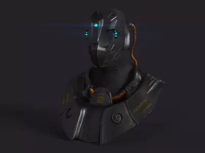 Armor futuristic robot head Low-poly 3D model