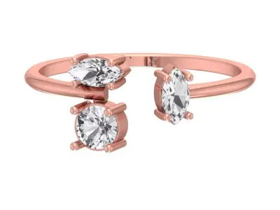 Three Stone Light Weight Band Ring 3D print model 2