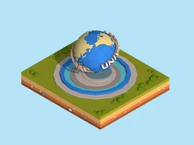Cartoon Low Poly Universal Studio Globe Landmark Low-poly 3D model