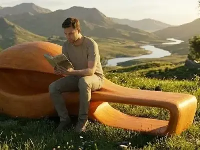 Parametric Organic Wooden Bench Modern Fluid Street Furniture Low-poly 3D model