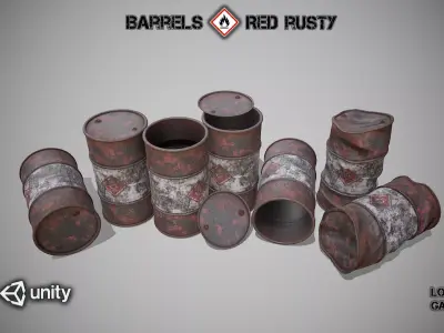 Barrels red rusty Low-poly 3D model