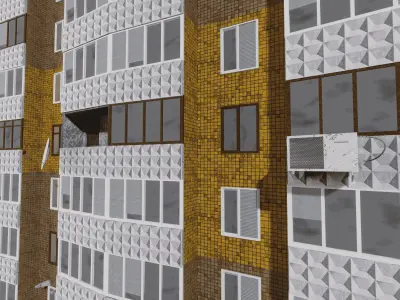 Khrushchyovka residential building with balconies Low-poly 3D model