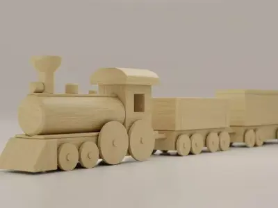 Wooden Train Toy Low-poly 3D model