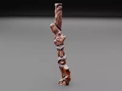 Wood sculpture old man 02 high-poly 3D model