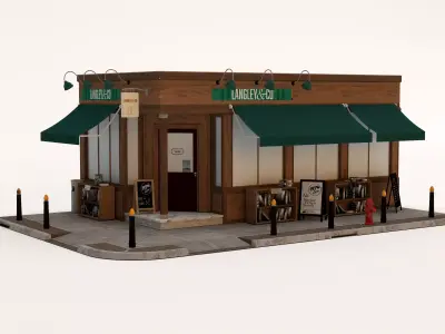 Modular Stylized Shopfronts Cafe Bookstore Record Shop Bistro Low-poly 3D model