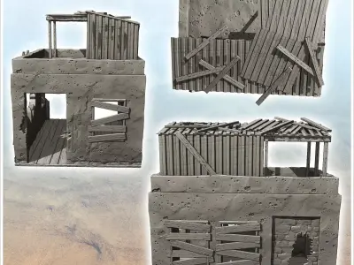Ruined post-apocalyptic house with roof terrace and access ladde 3D print model