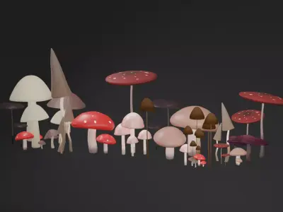 Simple mushrooms models Low-poly 3D model