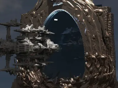 Wizards portal gateway with dreadnaught ship 2 3D model