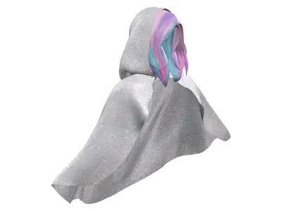 Womens Hooded Cape with Hair Low-poly 3D model