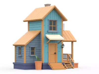 Wooden House F with UV Low-poly 3D model