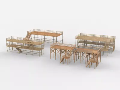 wooden dock set  3D model