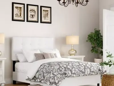 Tufted Upholstered Low Profile Standard Bed 3D model