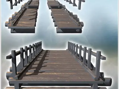 Wooden bridge with wood log as foundation supports designed for  3D print model