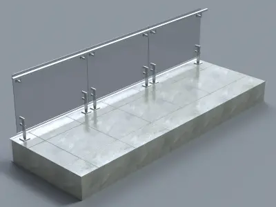 Glass handrail with Short Baluster staircase 3D model