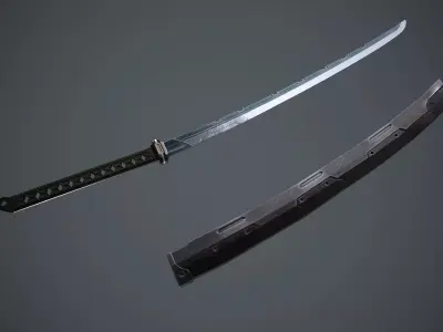 Sci-Fi katana sword PBR Low-poly 3D model