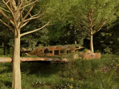 Abandoned airplane crashed on forest 3D model