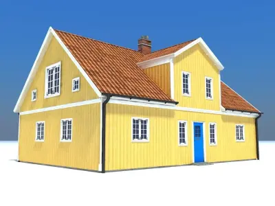 Swedish Yellow House Low-poly 3D model