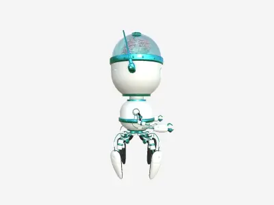 Brain Robot G02 White Blue - SciFi Character Design Low-poly 3D model