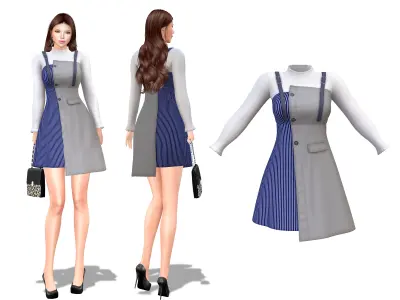 Color Panel Strappy A-line Dress Low-poly 3D model