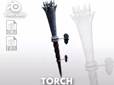 Torch medieval Prop PBR Free low-poly 3D model