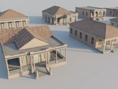 South American Spanish Style Houses Pack Colonial Style Low-poly 3D model