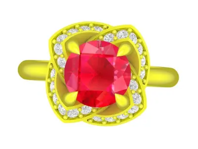 Cushion Cut Halo Gemstone Ring 3D Model 4797 3D print model