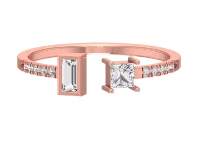 Open End Light Weight Baguette Princess stone Band Ring 3D print model