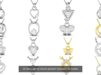 33 Ultra Light wt charms pendant necklace 3D Model Pack