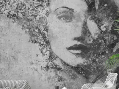 Monochrome Floral Portrait Concrete Wall Texture Texture