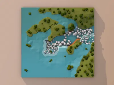 Cartoon Low Poly Iguazu Waterfall Landmark Low-poly 3D model