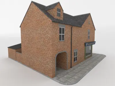  Detailed Victorian Redbrick uk house and shop corner   Low-poly 3D model