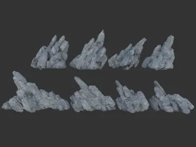 High poly Gray Spiky Modular Rock 230715 3D model