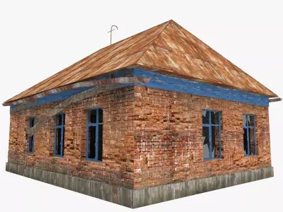 old Russian abandoned brick house Low-poly 3D model