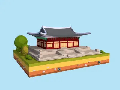 Cartoon Low Poly Deoksugung Palace Landmark Low-poly 3D model
