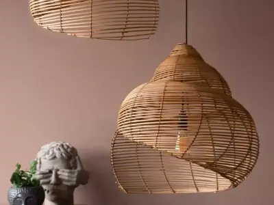 Spiral Shell Shaped Rattan Ceiling Lamp 3D model