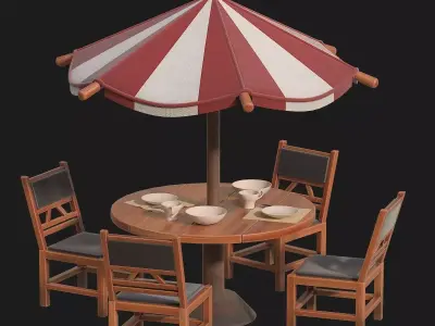 Table and chairs with umbrella 3D model