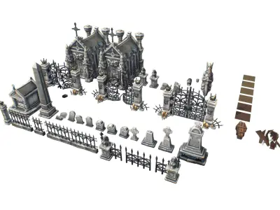 Cemetery Starter Set - Low Poly Hand Painted Low-poly 3D model