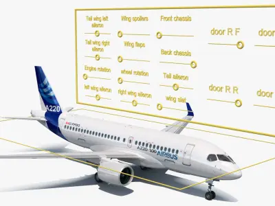  Delta Airlines Airbus A220-100 Detailed Cabin Rigged 