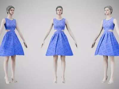 Dress 33 Very Light Blue With Design Low-poly 3D model