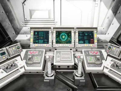 Stylized Sci Fi Spaceship Control Room Game Ready Interior 3D model