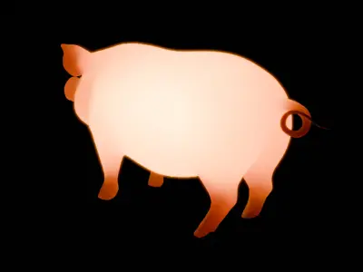 Indirect lighting of pig and piglet 3D model