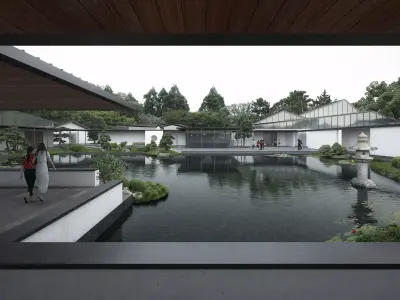 Japanese Courtyard Pond Pavilion 3D model