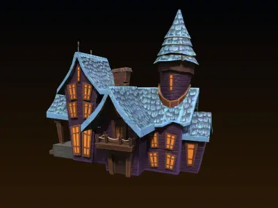 Cartoon style low poly Haunted house Remake Low-poly 3D model