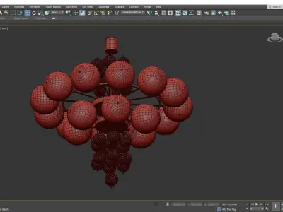 Large Chandelier with Brass and Glass Bulbs Low-poly 3D model