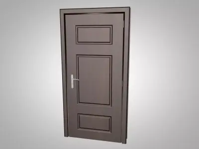 Dark Wood Three-Panel Classic Interior Door Low-poly 3D model