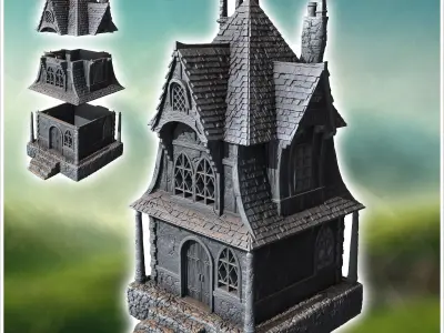 Large medieval house with awning and concave roofs 36 - Medieval 3D print model