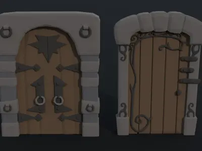 Cartoon dungeon door Polygonal Style Low-poly 3D model