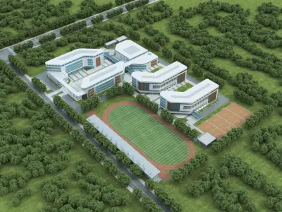 Modern school building 09 Low-poly 3D model