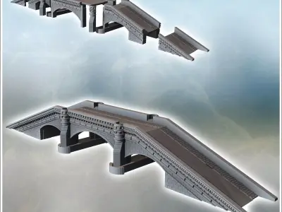 Modern bridge with brick cladding double pillars and access slop 3D print model